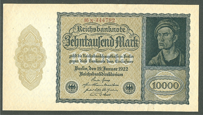 Germany, 10,000 Mark, 19 Jan 1922 Reichsbanknote, K-72, Unc.